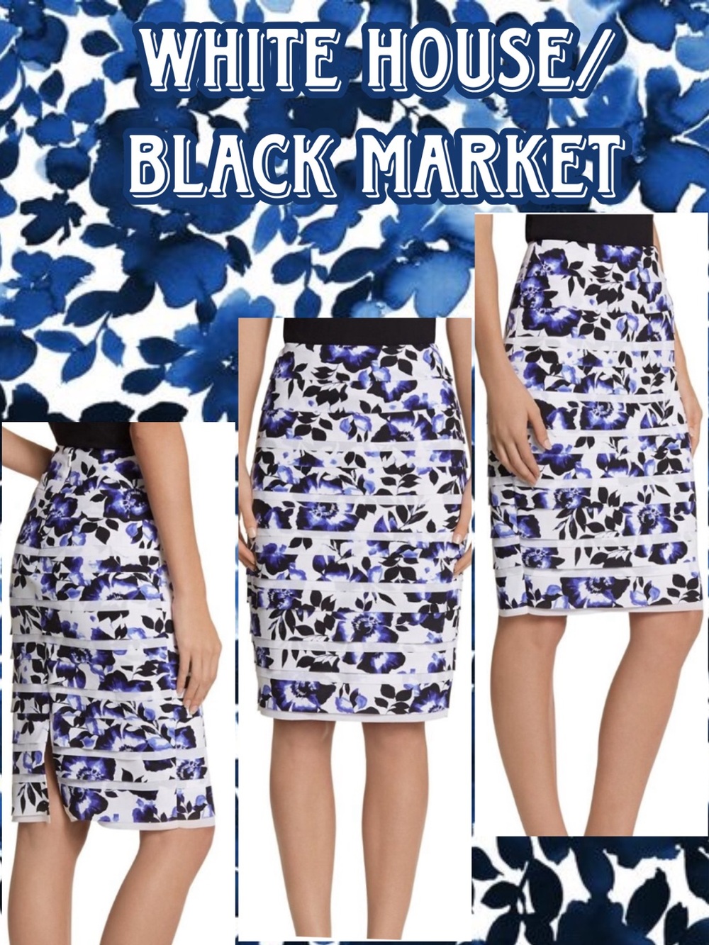 White House Black Market Floral Tiered Pencil Skirt